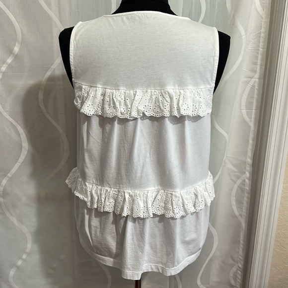 J Crew 100% Cotton Sleeveless White Eyelet Ruffle Top, Size M - Picture 4 of 6